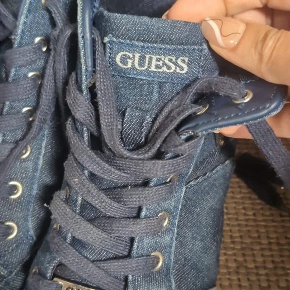 Guess Women Denim High-Top Sneakers Size 7.5M - Picture 4 of 12